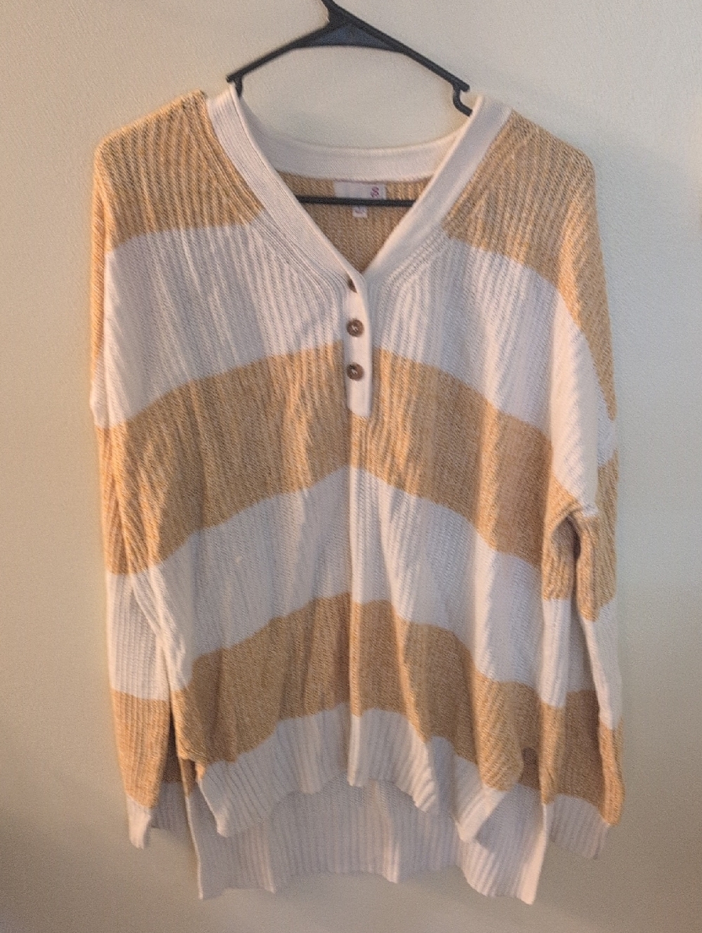 Striped V-Neck Button-Front Sweater - White & Yellow